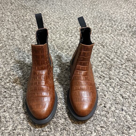 Dr Martens Women's Flora Croc Chelsea Boots Brown Leather Size 7 US - Picture 2 of 11